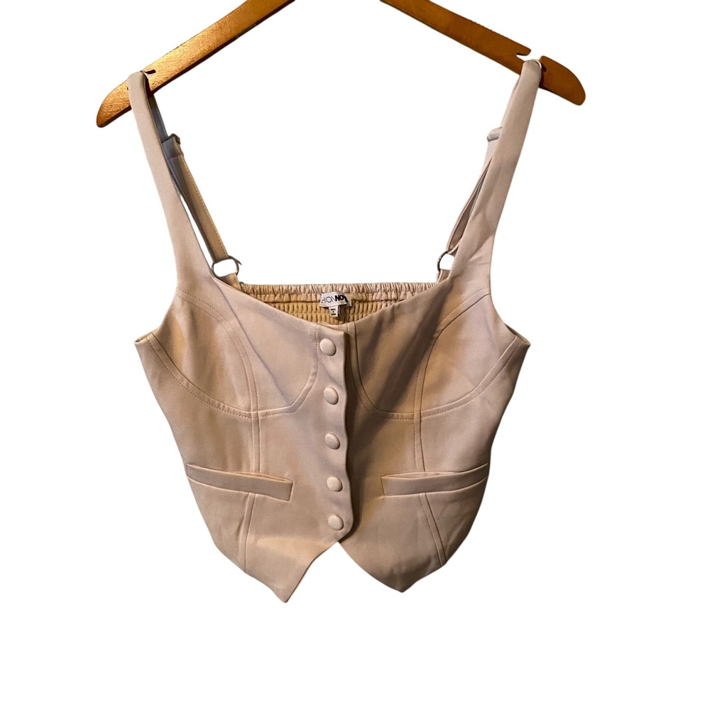 Fashion Nova Beige Corset Crop Top Button Front Adjustable Straps Size S